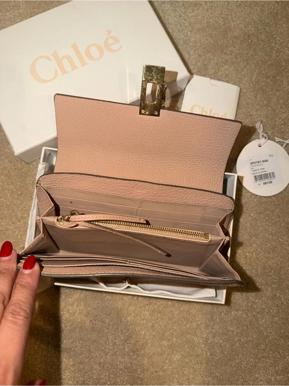 Chloe Blush Tan Leather Wallet with Gold Hardware